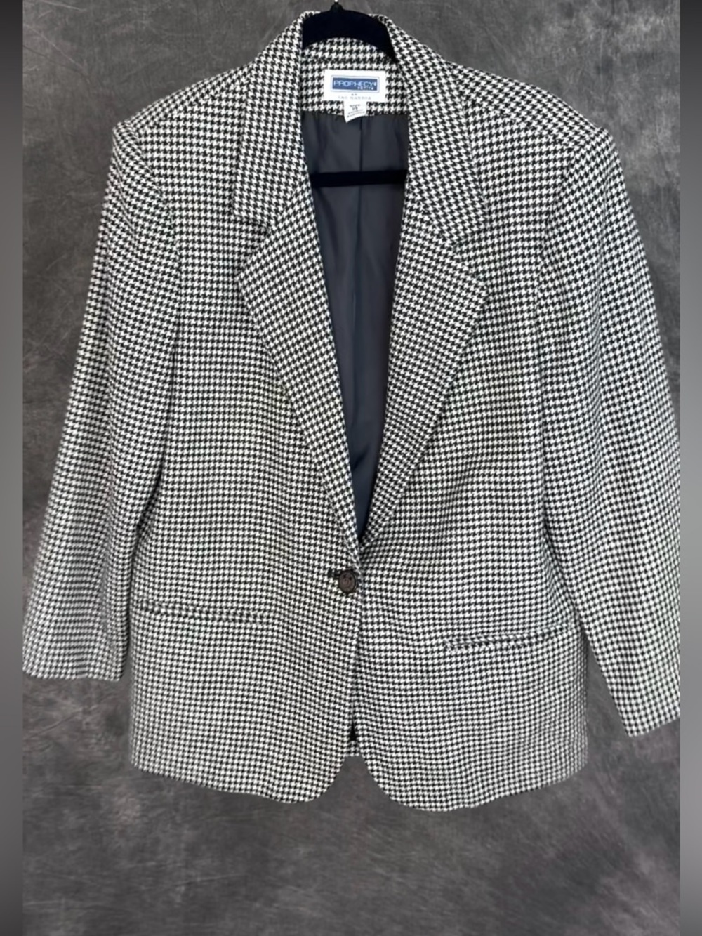 Prophesy Petite by Sag Harbor Houndstooth Blazer Size 14 Petite Black Ivory Wool - Picture 3 of 7